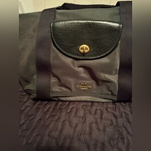 Coach Black Nylon Duffel with Leather Flap and Gold Hardware
